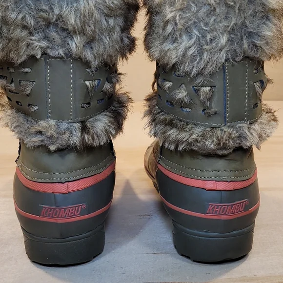 Khombu Womens Pull On Waterproof Rubber And Fur Snow Boots - Picture 7 of 10